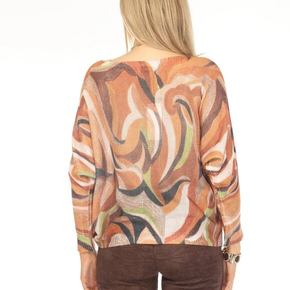 Mustard Brown Print Mesh Top - Picture 2 of 5